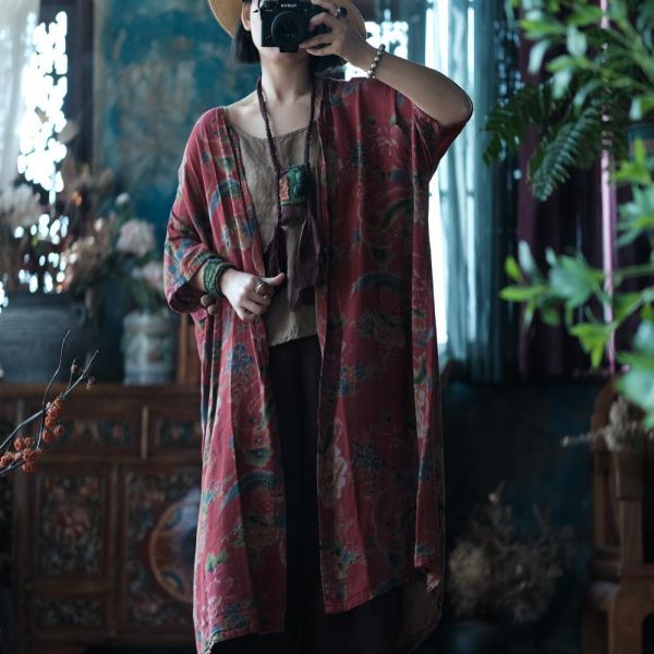 燕燕～雙層棉紗. 復古舊感 舒適寬鬆防曬衣大外披上衣 外套。ab195901 