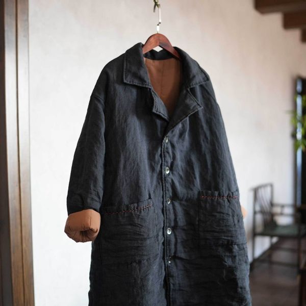 燕燕～秋冬款 加厚苧麻過冬厚棉衣大版寬鬆 長版西服外套 