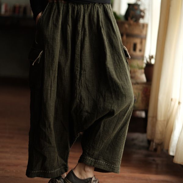 燕燕~棉麻商品~設計文藝復古休閒褲寬鬆百搭鬆緊腰闊腿褲  飛鼠褲 哈倫褲 ab234801 