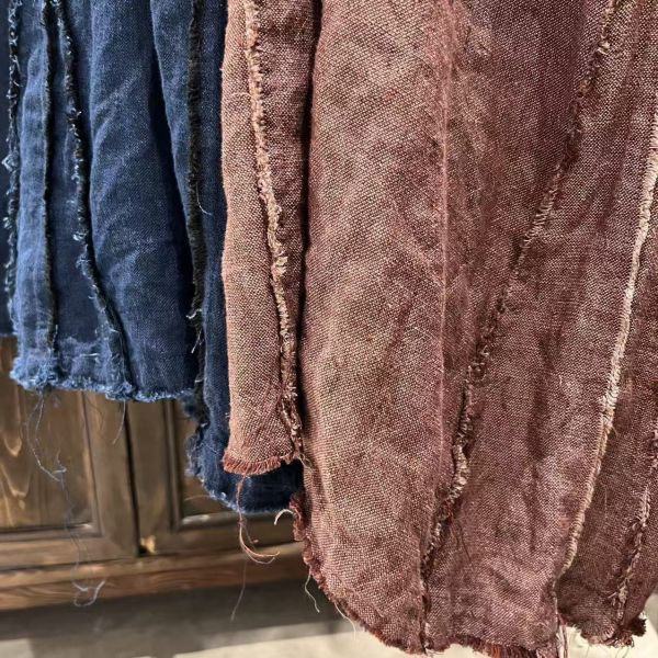 燕燕～色織亞麻拼接毛邊雙層長裙 