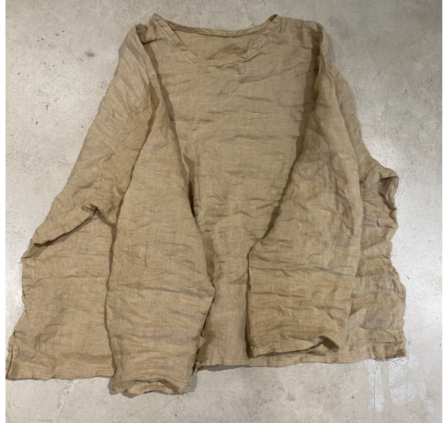 燕燕~夏季新款 文藝復古水洗做舊亞麻 v領套頭落肩小衫 上衣 