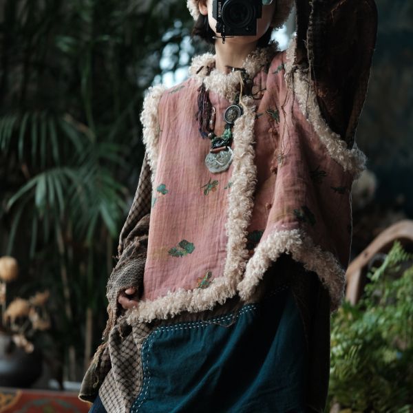 燕燕 冬季新款 羊捲毛斜襟盤扣夾棉坎肩背心棉衣 ab226701 