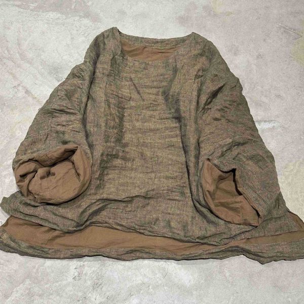 燕燕~秋冬新款 亞麻復古中長大版前短後長套頭衫 上衣 ab27801 