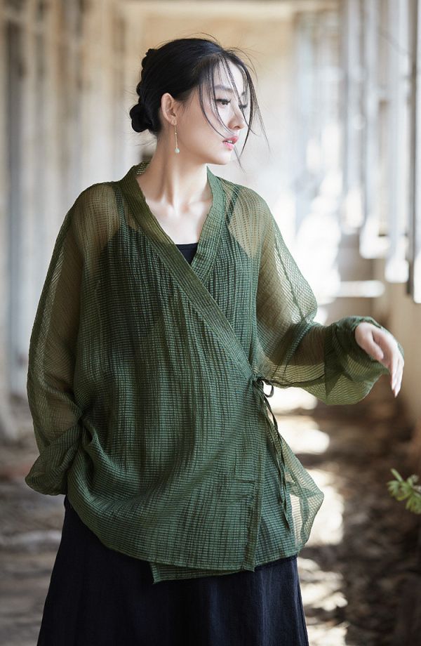 燕燕~天絲～禪修飄逸清涼女式防曬開襟衫 上衣 外套 