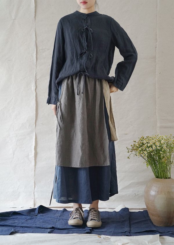 燕燕~苧麻材質 撞色漁夫褲 水洗做舊設計 休閒寬鬆直筒亞麻褲 長褲 民俗風寬褲 ab025401 