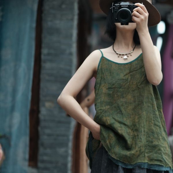 燕燕~春季新款 苧麻. 寬鬆吊帶毛邊背心。ab205001 