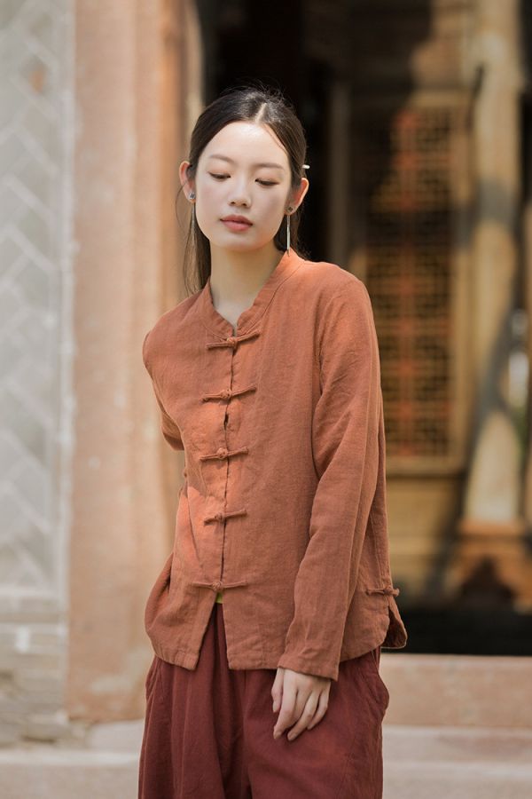 燕燕~春季新款 改良驚艷小立領上衣  盤扣女式長袖修身禪服開襟衫 外套 
