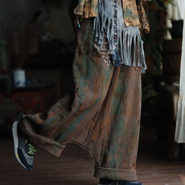 燕燕~復古文藝手工植物染吊檔休閒褲 ab236101 