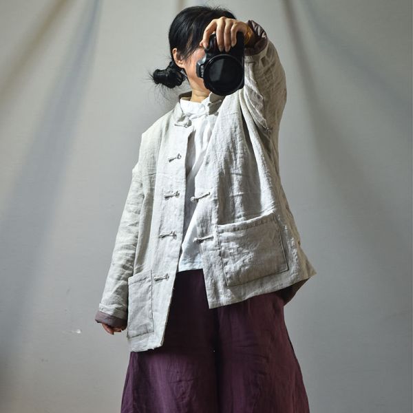 燕燕~秋冬新品～亞麻 中式傳統手縫盤扣禪意棉服 文藝復古男女保暖棉衣外套 