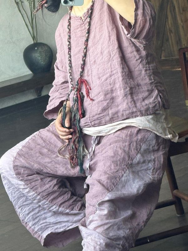 燕燕~亞麻~時尚舒適百搭寬鬆圓領女襯衫 上衣麻衫 上衣 