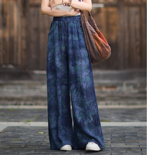 燕燕~秋季新款 渲染寬鬆顯瘦文藝百搭長褲 寬褲 