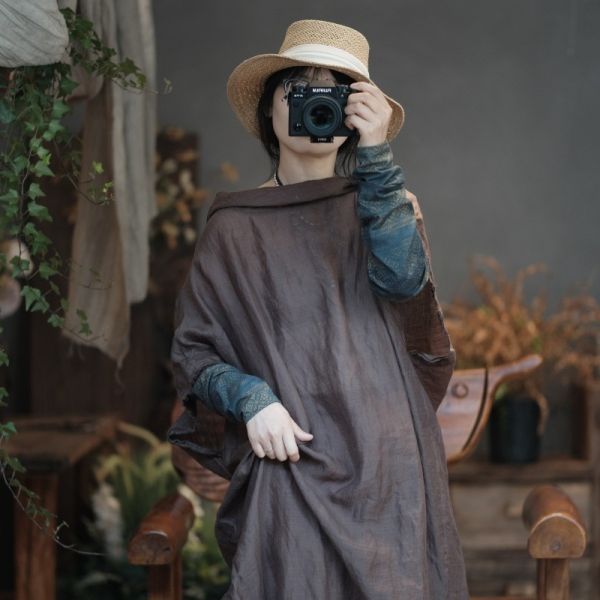 燕燕~春夏款 高品質純苧麻 個性寬鬆毛邊大袍 上衣 可當連身裙   ab199201 