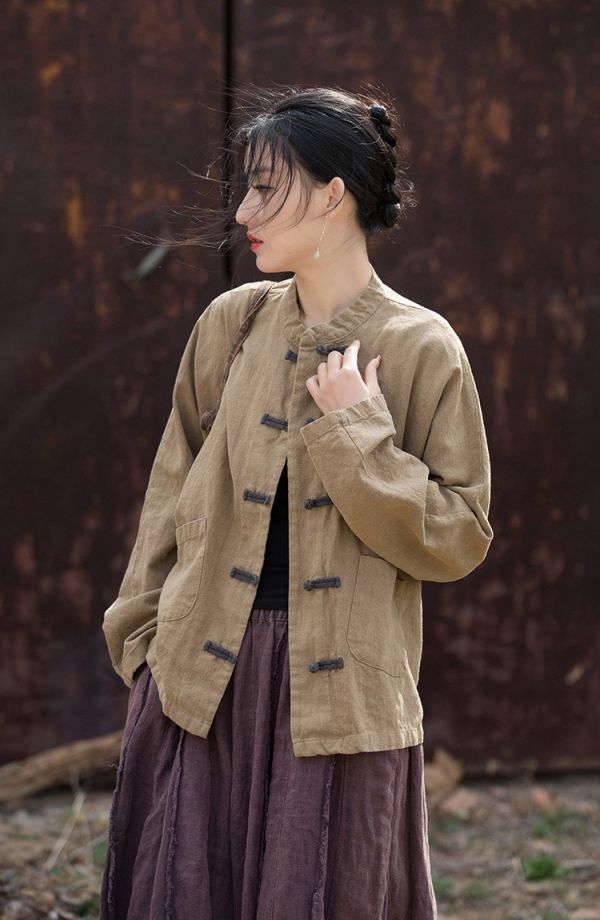 燕燕~夏款新品~撞色盤扣上衣改良新中式居家旅行禪修女式外套 上衣 