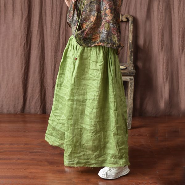 燕燕~棉麻商品~苧麻 輕薄飄逸雙層毛邊 寬鬆文藝長裙  