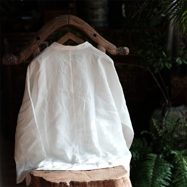 燕燕～純亞麻～復古對襟立領落肩襯衫 上衣 薄外套  ab147601 