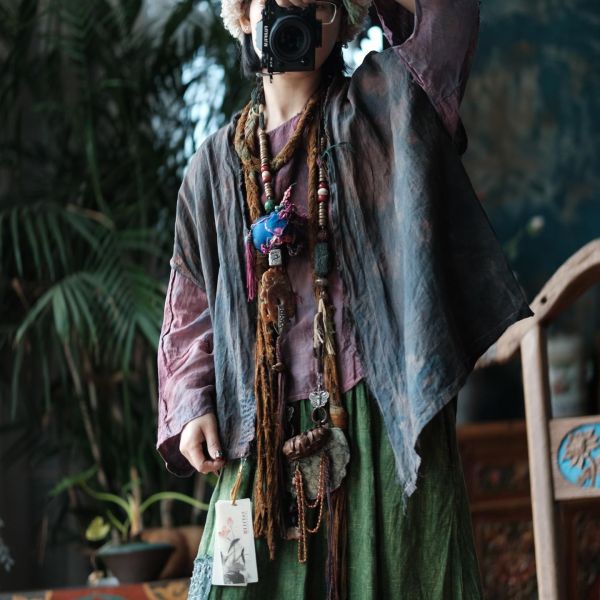 燕燕~復古文藝麻料百搭背心小衫 (可搭成一套） 