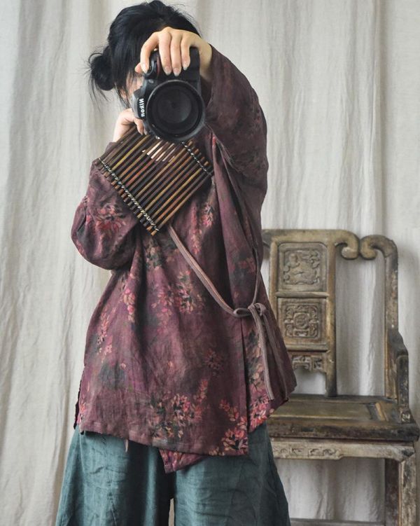 燕燕~四季款~印花工藝復古亞麻上衣 外套 