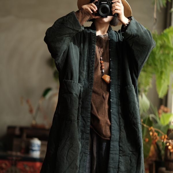 燕燕~棉麻商品~復古文藝絎線水洗手工針跡百搭棉衣外套棉袍 外套  ab194001 