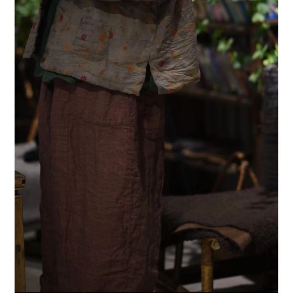 燕燕~棉麻商品~文藝復古休閒百搭冬季加棉保暖色織亞麻棉褲 長褲 