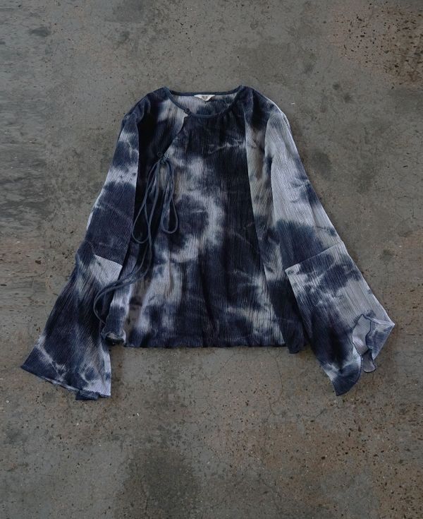 燕燕~全新中式斜襟寬袖皺布襯衫 早秋復古紮染寬鬆上衣 ＋長裙 可搭配套裝 ab2228301 