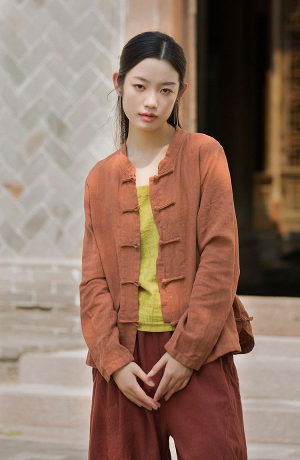 燕燕~春季新款 改良驚艷小立領上衣  盤扣女式長袖修身禪服開襟衫 外套 