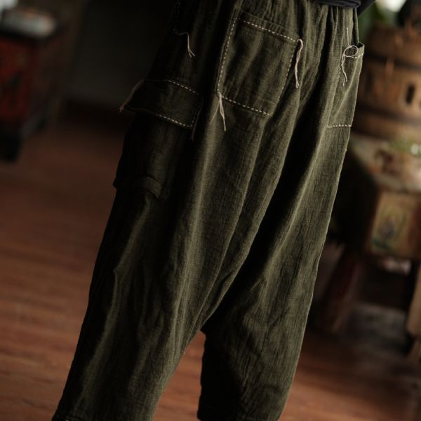 燕燕~棉麻商品~設計文藝復古休閒褲寬鬆百搭鬆緊腰闊腿褲  飛鼠褲 哈倫褲 ab234801 