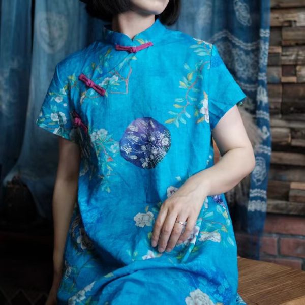 燕燕~棉麻商品~雙層棉 復古百搭盤扣打底長衫上衣 可當洋裝 連身裙  an061101 