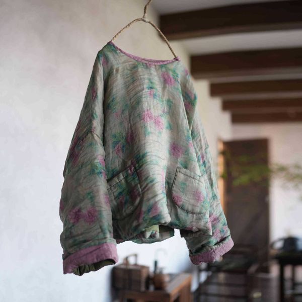 燕燕~超柔苧麻 高溫水洗小棉衣寬鬆女裝棉服上衣 