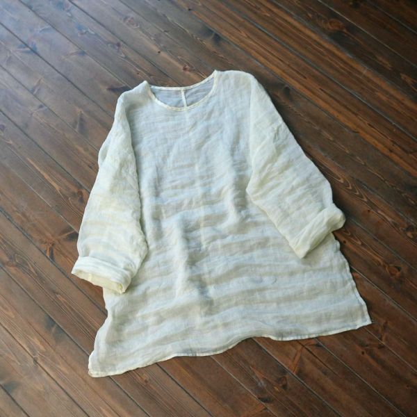 燕燕~棉麻商品~文藝復古苧麻襯衫休閒寬鬆疊穿百搭中長圓領襯衫 