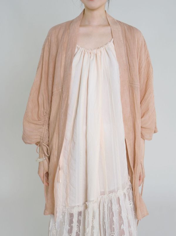 燕燕~春夏款. 皺麻 復古百搭寬大抽繩防曬外套.  ab2316001 