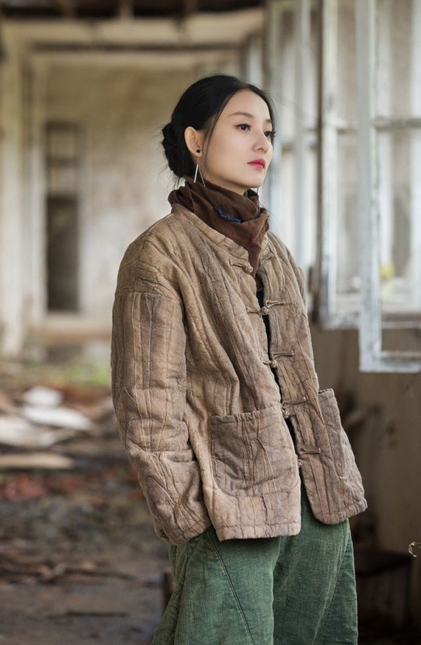 燕燕~冬季新款 苧麻紮染夾棉絎縫保暖棉服棉襖 棉衣外套 