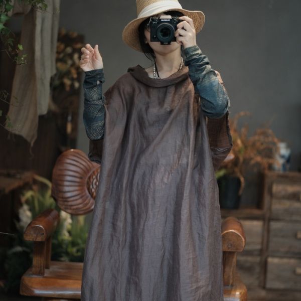 燕燕~春夏款 高品質純苧麻 個性寬鬆毛邊大袍 上衣 可當連身裙   ab199201 