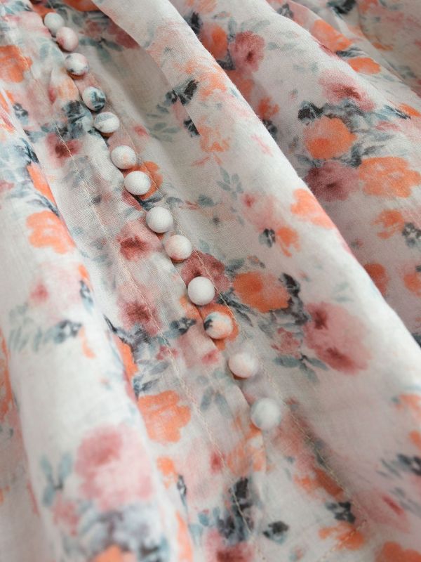 燕燕~棉麻商品~苧麻 法式文藝多扣 復古慵懶寬鬆度假長洋裝 連身裙  ab2310901 （此件商品不退換貨） 