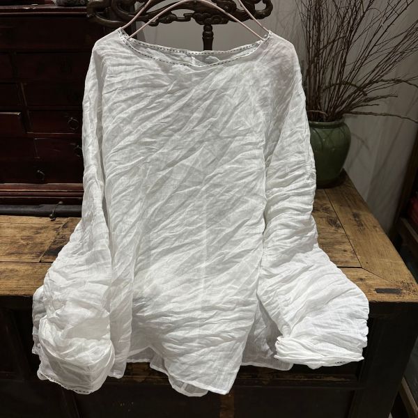燕燕~棉麻商品~早春款 文藝復古春季苧麻寬鬆落肩小衫 可以買兩件做搭配 