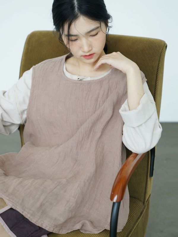 燕燕~亞麻~秋季文藝水洗做舊多色休閒懷舊百搭背心 ab2531101 