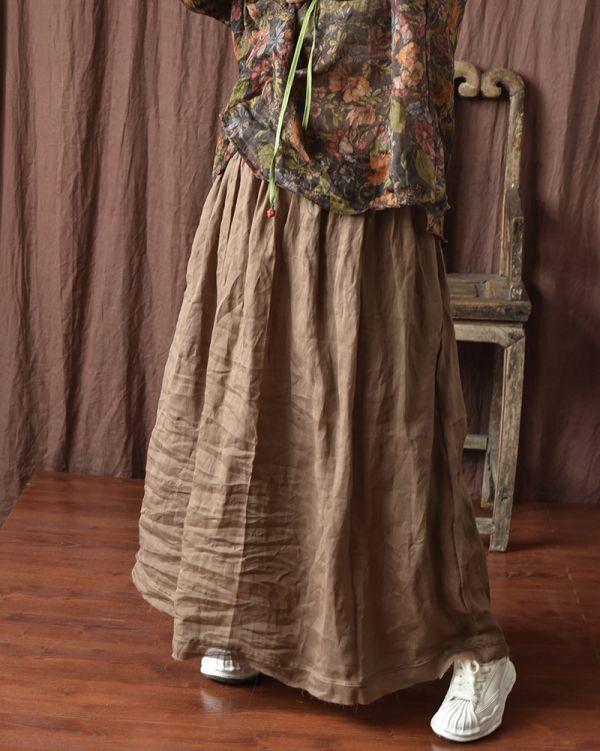 燕燕~棉麻商品~苧麻 輕薄飄逸雙層毛邊 寬鬆文藝長裙  