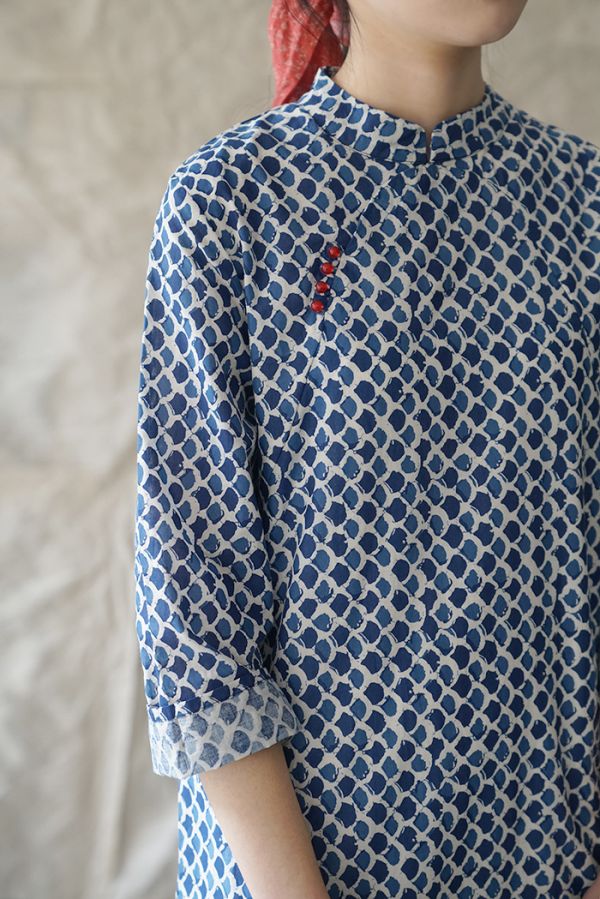 燕燕~棉麻商品~青瓷印花款 顯瘦旗袍洋裝 連身裙 ab202101 