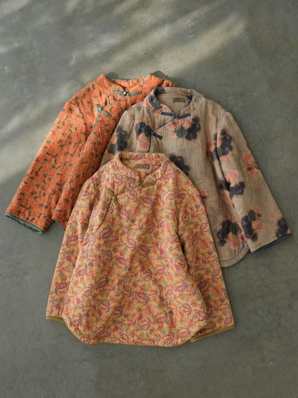 燕燕~數位印花斜襟小棉衣 復古立領加厚茶服棉襖上衣。   ab2328301 