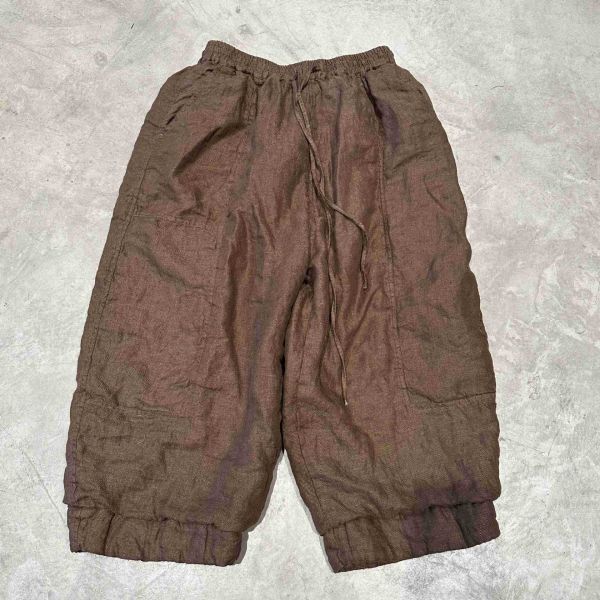 燕燕~秋冬新款 色織亞麻雙層抽繩夾棉棉褲 長褲 