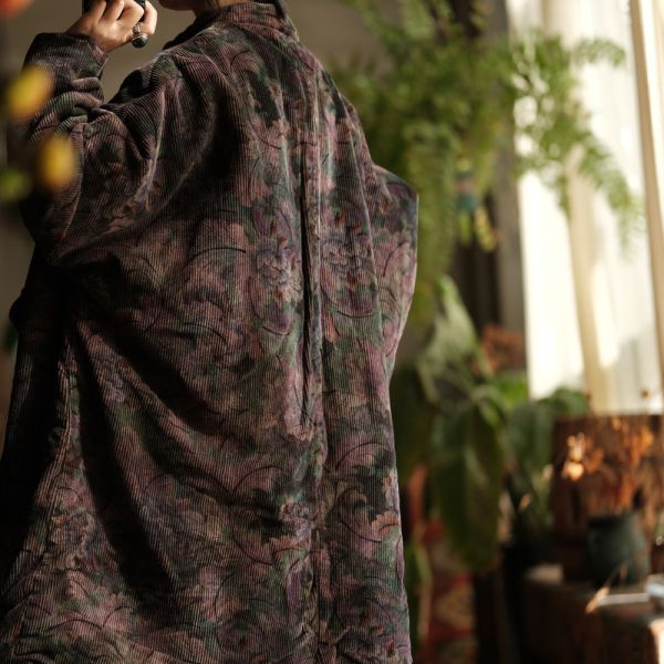 燕燕~秋冬款 文藝復古寬鬆粗條絨夾棉棉衣外套 長袍 ab214501 0 