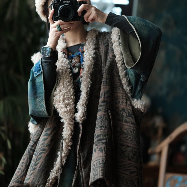 燕燕~復古羊捲毛翻領繫帶夾棉背心 ab227201 