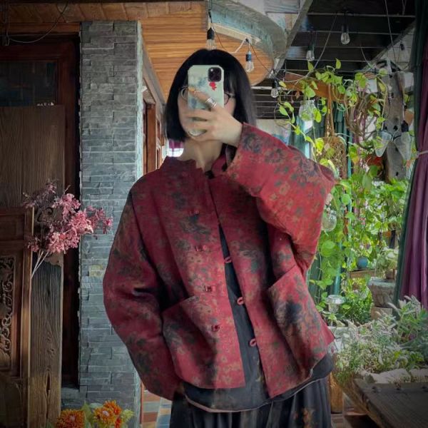 燕燕~棉麻商品~純亞麻。復古文藝仿香雲紗印花棉衣外套  ab191201 