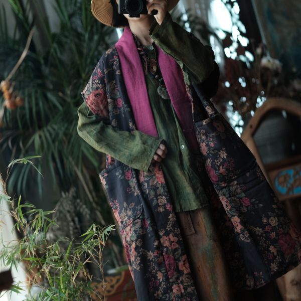 燕燕~棉麻商品~純亞麻。 水洗撞色寬鬆夾棉長背心   ab160301 