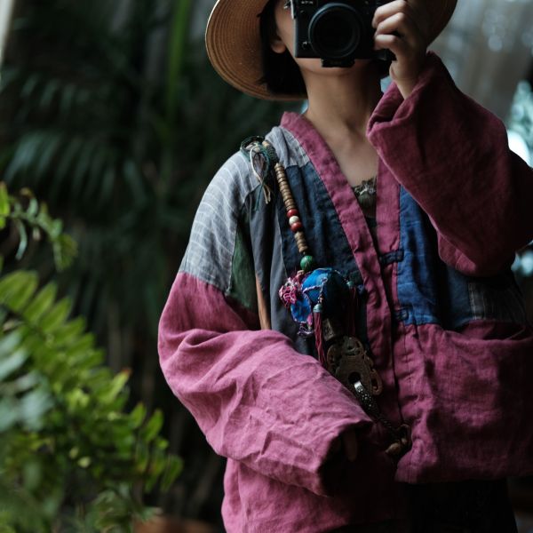 燕燕~秋冬新款 亞麻 做舊雪花洗拼布寬鬆短棉衣上衣。外套。ab178801 