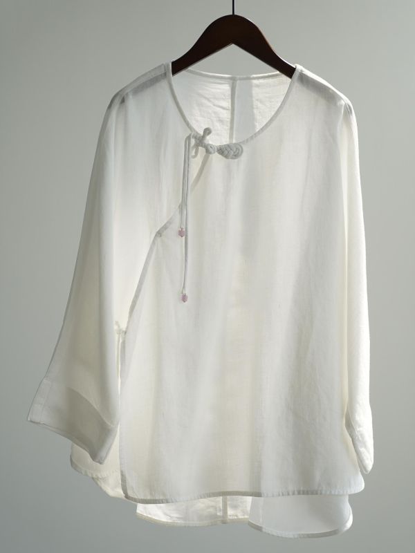 燕燕~春季新品～苧重工琵琶扣涼爽上衣 苧麻襯衫 ab2634701 