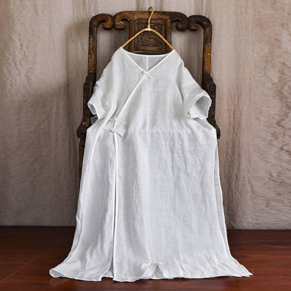 燕燕~棉麻商品~苧麻材質 手工盤扣改良寬鬆洋裝 連身裙 