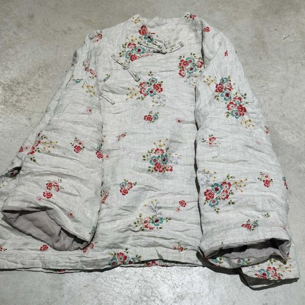 燕燕~雨露麻印花雙層偏襟盤扣外套小衫 上衣 ab27001 