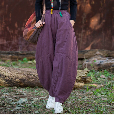 燕燕~秋冬款 苧麻夾棉  砂炒做舊垂感寬鬆燈籠褲 打坐禪修 太極褲 棉褲 