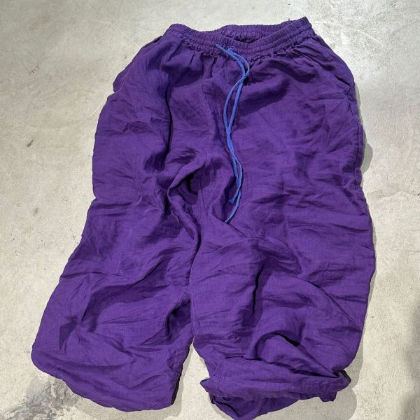 燕燕~砂洗加厚苧麻    撞色抽繩文藝復古休閒百搭寬鬆長褲 