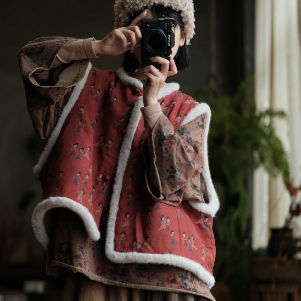 燕燕~復古毛毛夾棉背心棉衣 ab234201 